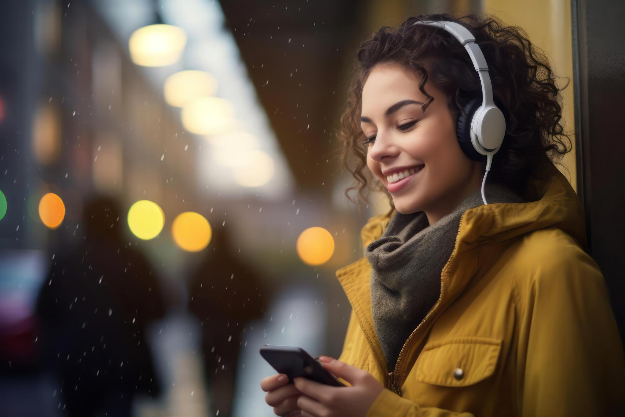 Woman with headphones using smartphone
